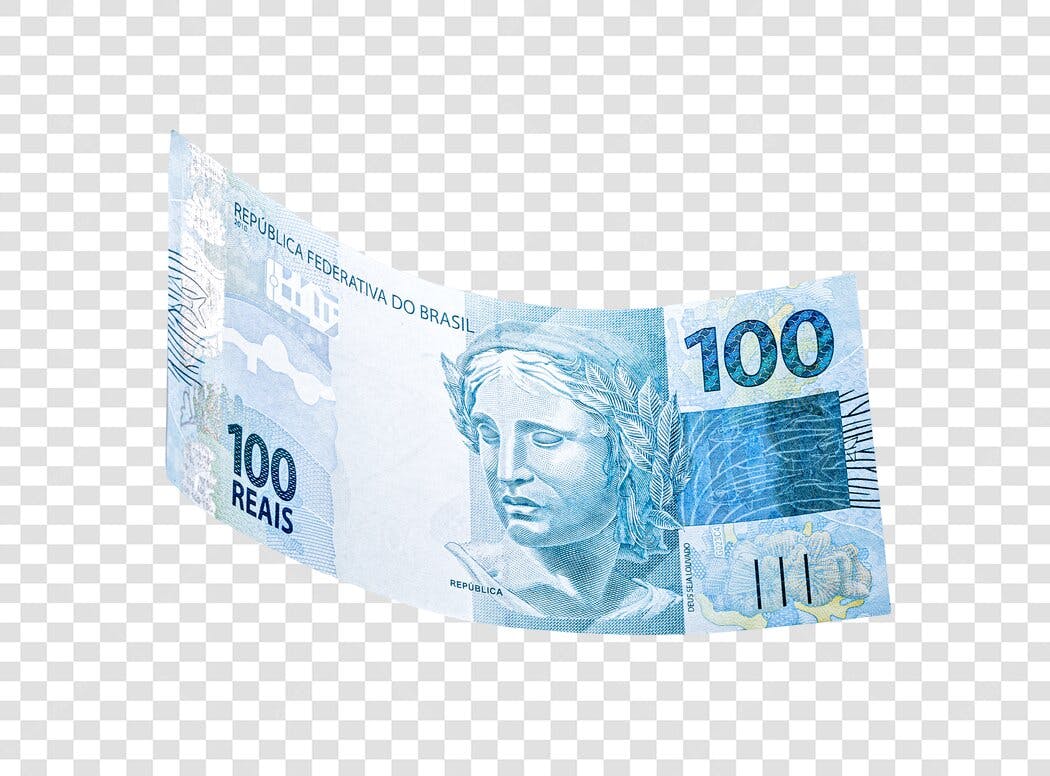 Ilustração nota de 100 Reais Brasil moeda azul PNG com fundo transparente