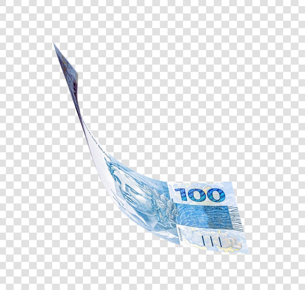 Cédula 100 Reais brasileira flutuando PNG com fundo transparente
