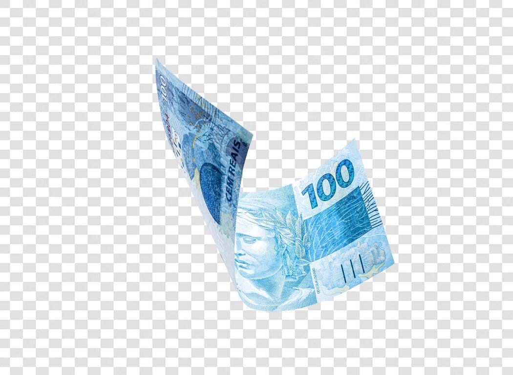 Cédula de 100 Reais brasileira flutuando PNG com fundo transparente