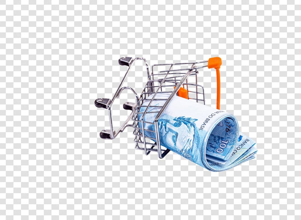 Ícone Carrinho de compras com notas de R$100 Reais Brasileiros PNG com fundo transparente