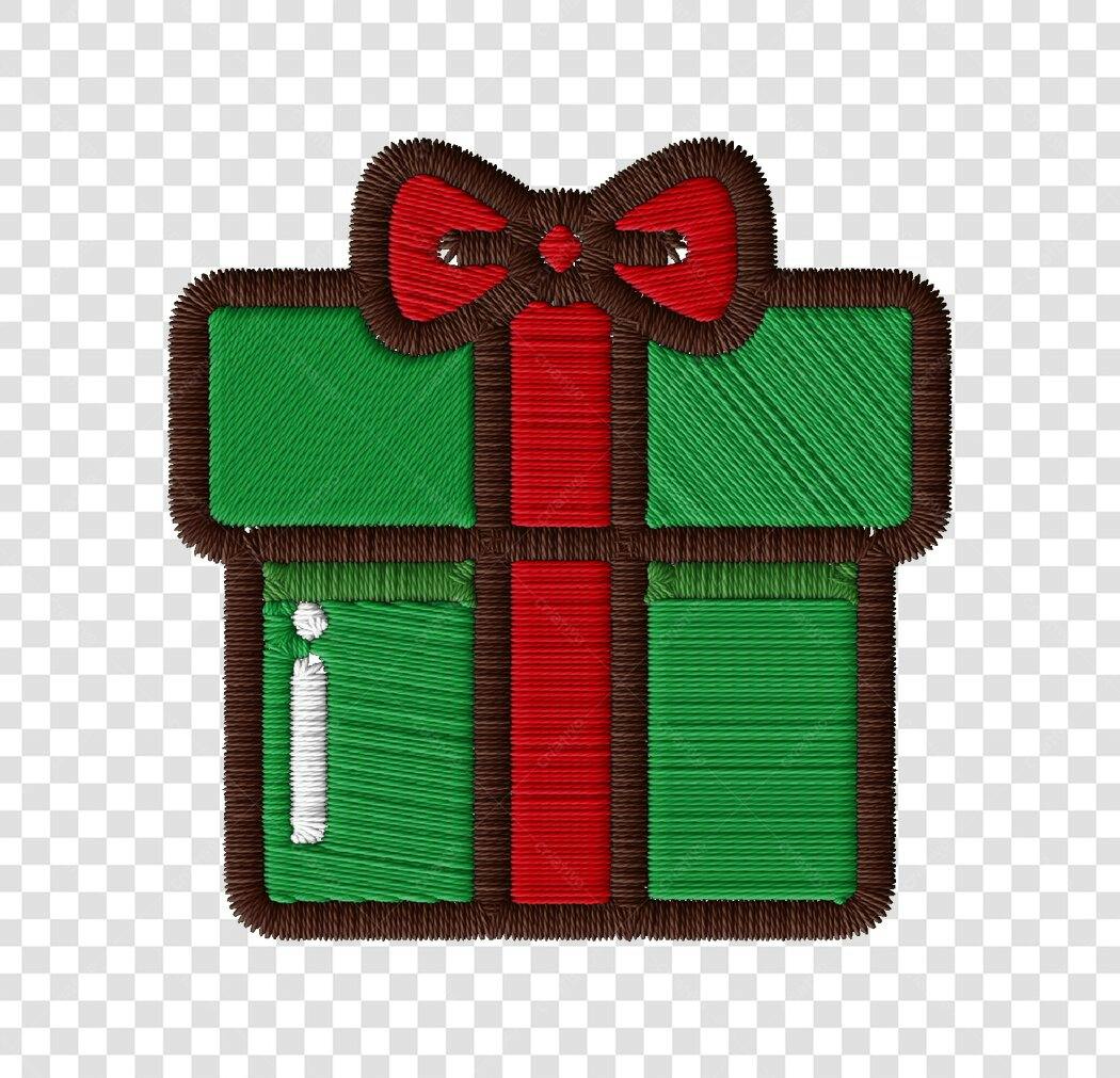Icone de Presente Natalino Novidade Bordado Verde e Vermelho PNG com fundo transparente