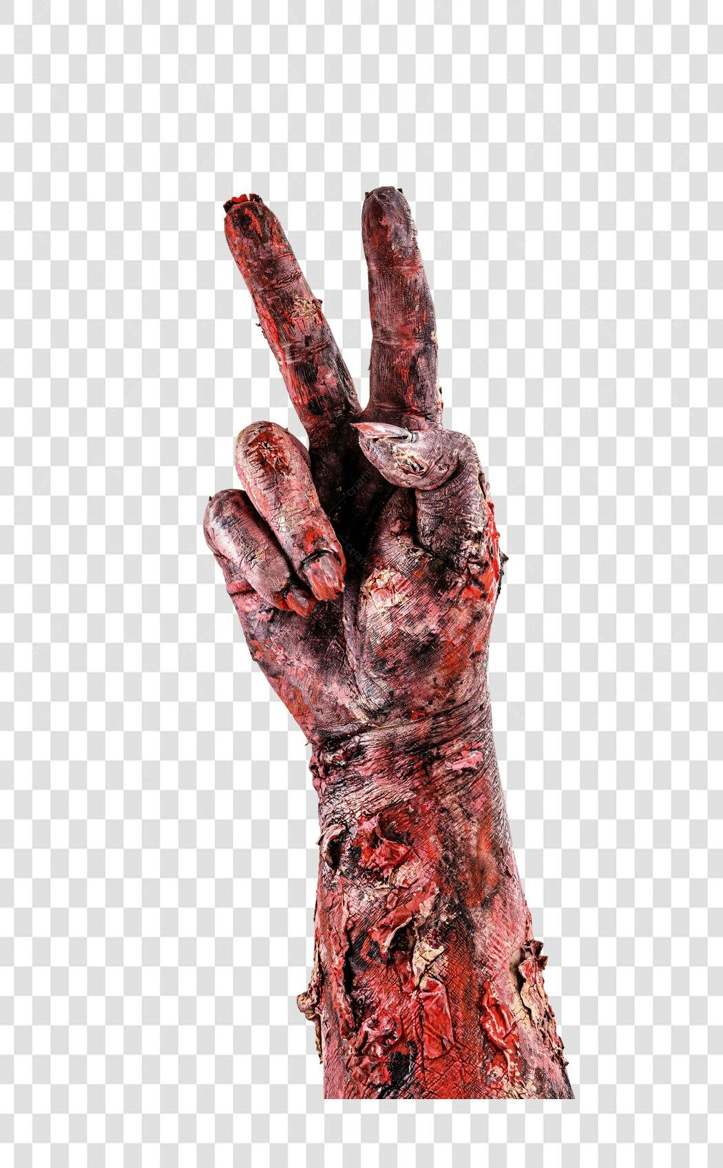 Elemento Gráfico Mão Zumbi Sinal da Paz Halloween PNG com fundo transparente