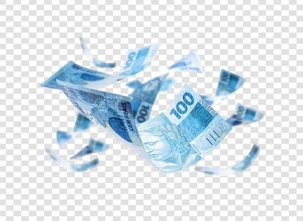 Fundo Dinheiro Real Brasileiro 100 Reais voando PNG com fundo transparente