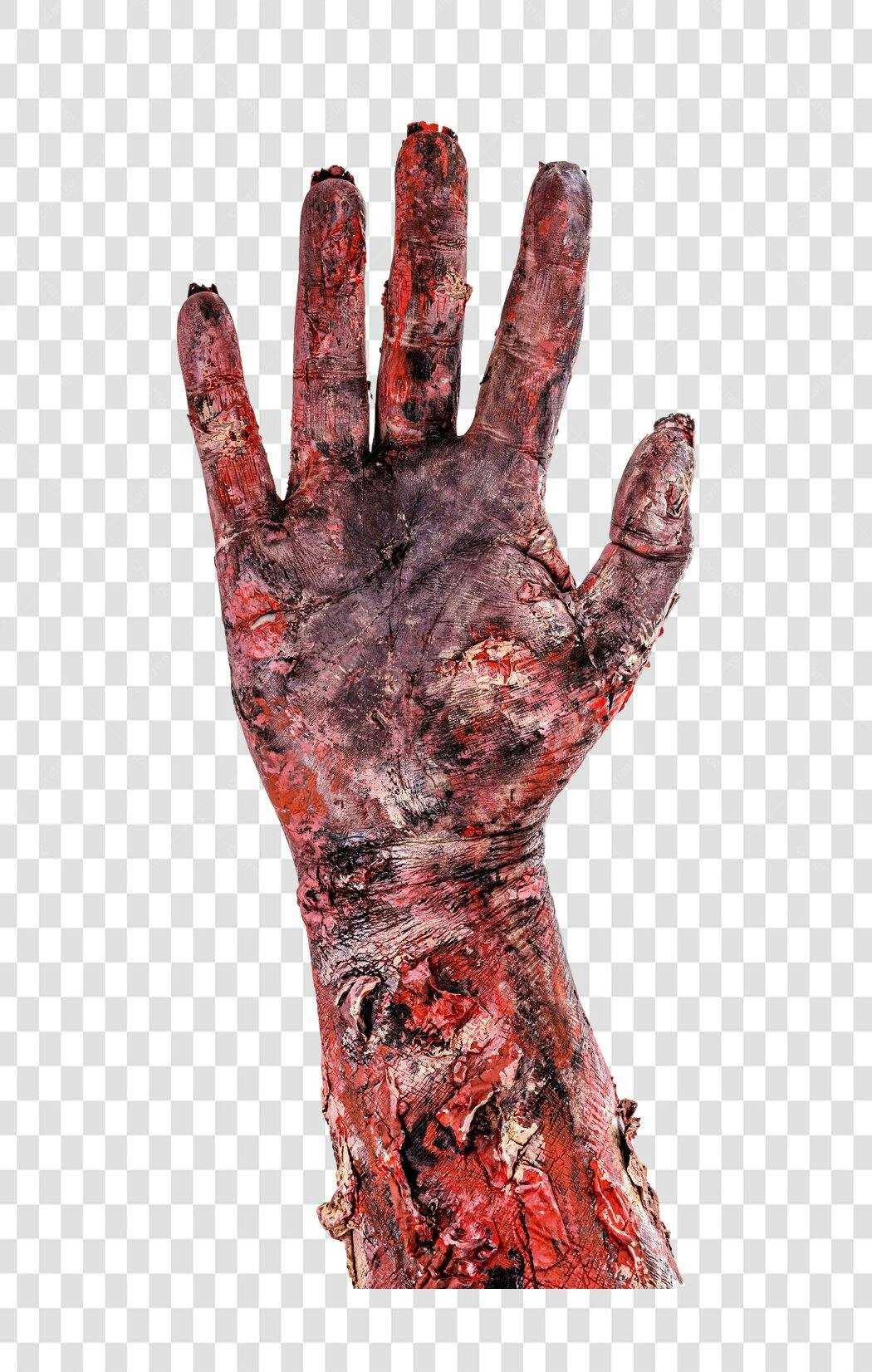 Elemento Gráfico Mão de Zumbi para Halloween PNG com fundo transparente