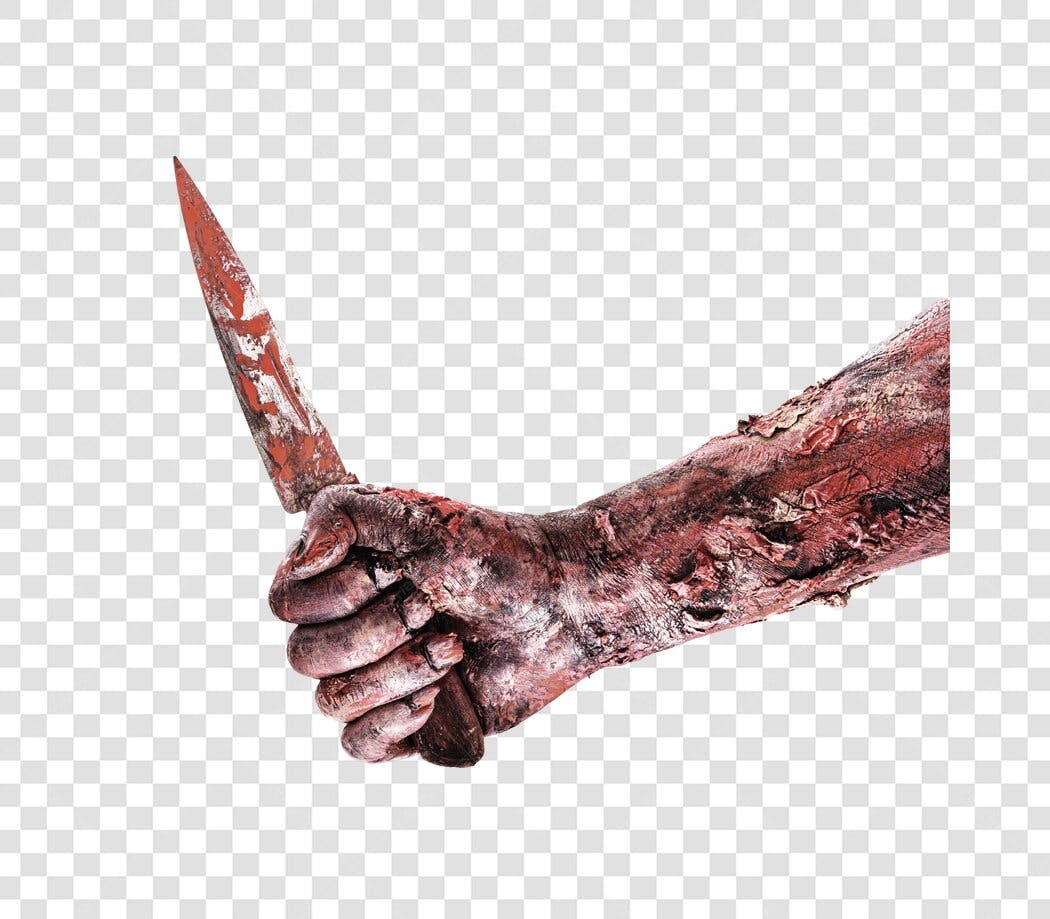 Elemento Gráfico Halloween Mão Zumbi com Faca Ensanguentada PNG com fundo transparente