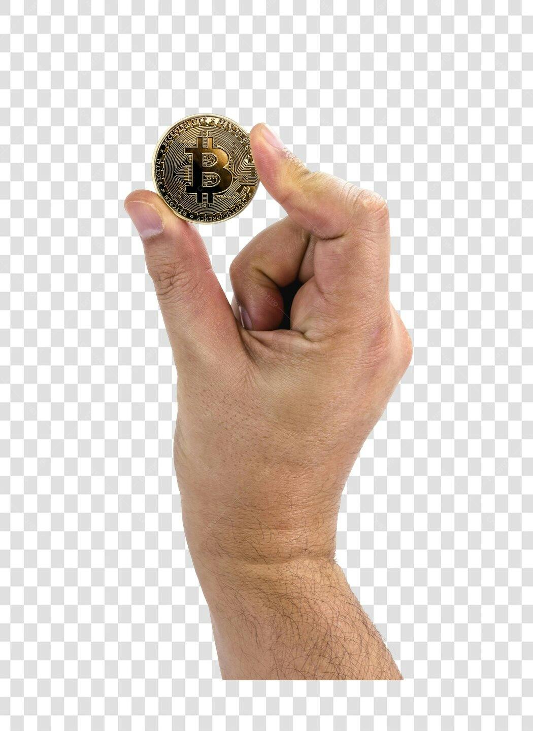 Elemento gráfico Mão segurando Bitcoin dourado para finanças PNG com fundo transparente
