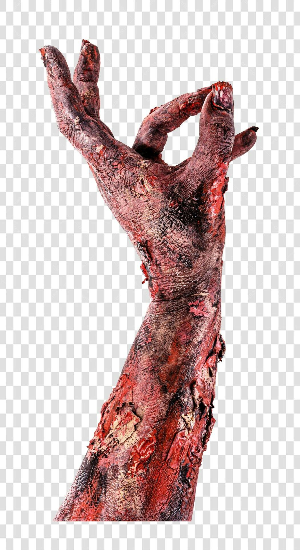 Elemento Gráfico Mão de Zumbi para Halloween Terror PNG com fundo transparente