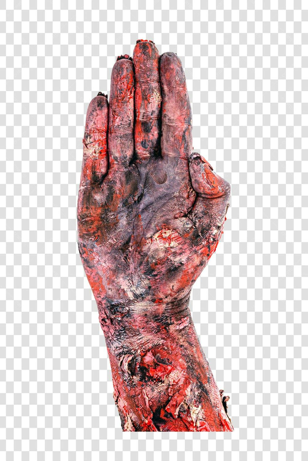 Mão de Zumbi Ensanguentada para Halloween PNG com fundo transparente