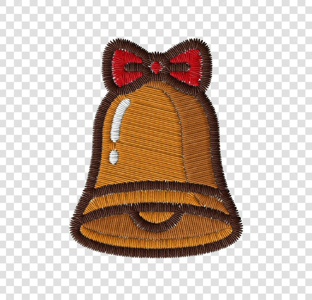 Sino de Natal Bordado com Laço Vermelho PNG com fundo transparente
