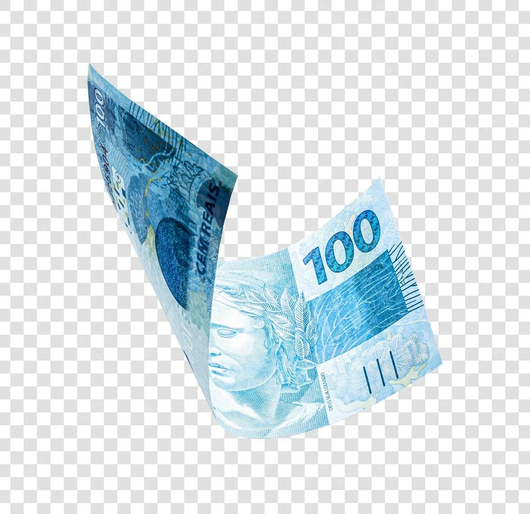 Icone Nota de 100 Reais Brasileira Azul Flutuante PNG com fundo transparente