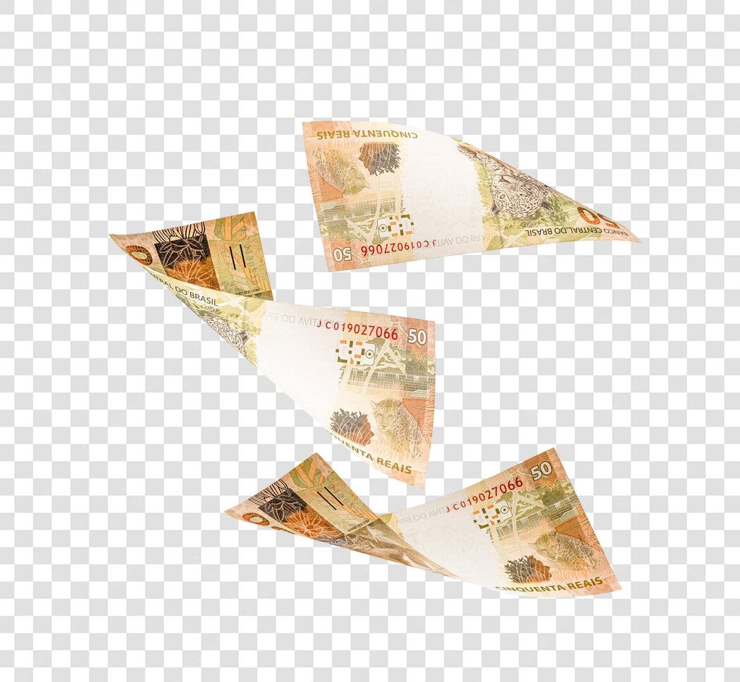 Elemento Gráfico Notas de 50 Reais Caindo para Promoções PNG com fundo transparente