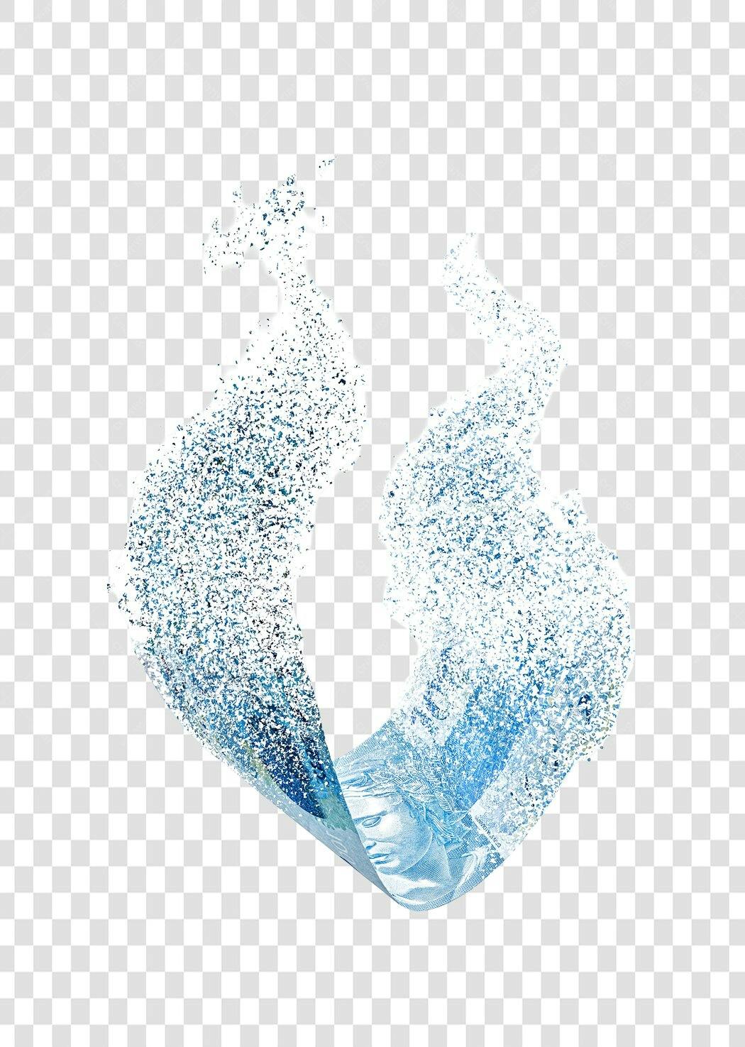 Fragmento de nota de real brasileiro efeito água azul PNG com fundo transparente