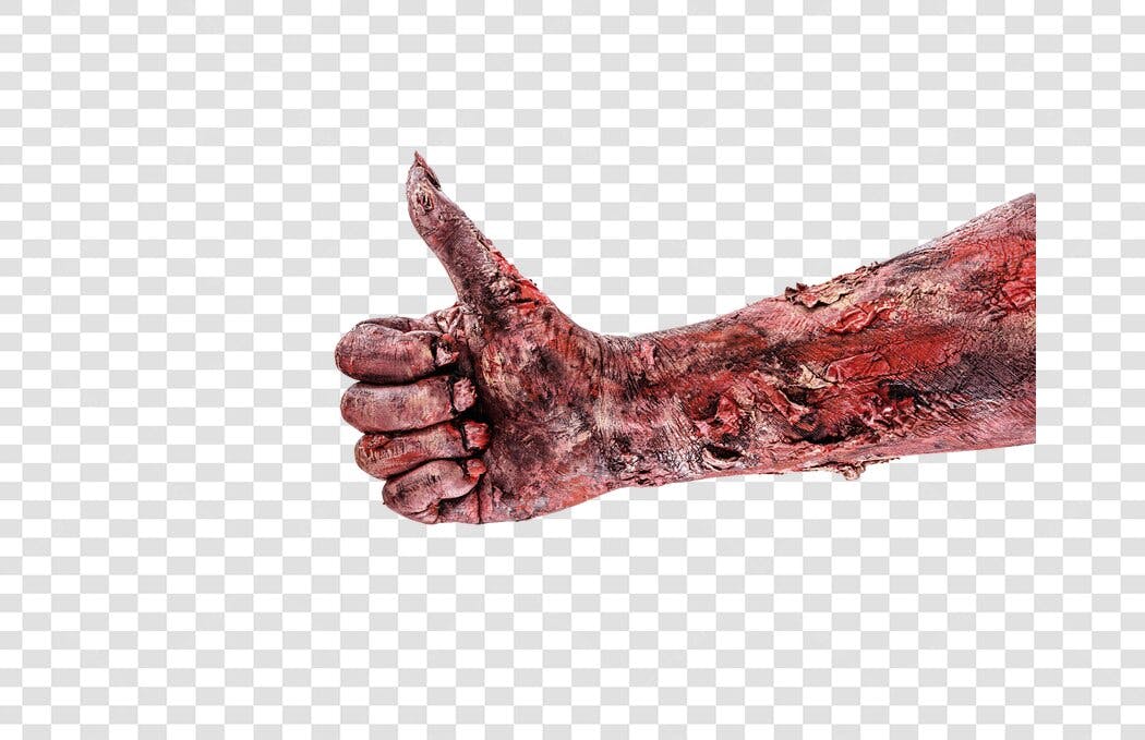 Mão Zombie Halloween Polegar Positivo Sangrento PNG com fundo transparente