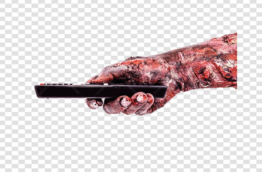 Mão de Zumbi segurando controle remoto para Halloween PNG com fundo transparente