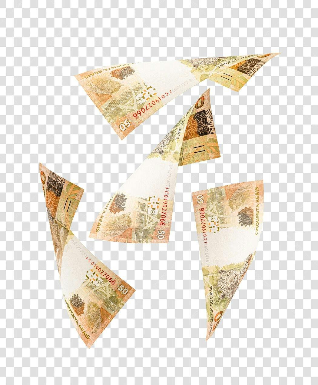 Elemento gráfico notas de 50 Reais caindo PNG com fundo transparente