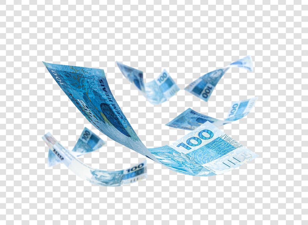 Ilustração Dinheiro Caindo Notas 100 Reais voando PNG com fundo transparente