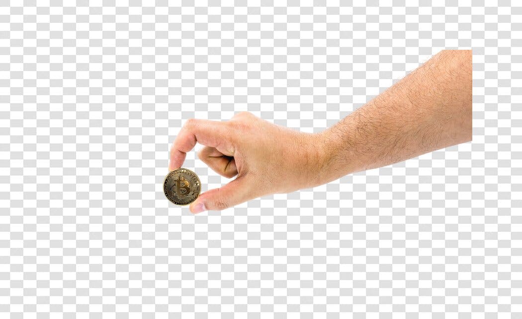Elemento Gráfico Mão Segurando Bitcoin Dourado PNG com fundo transparente