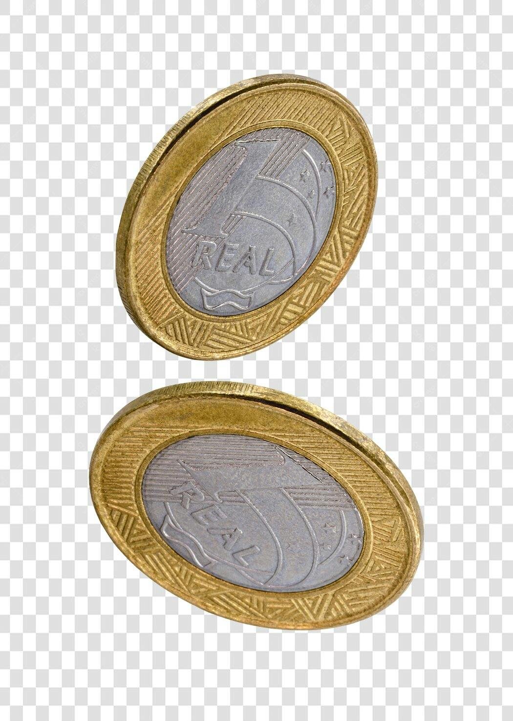 Objeto Moeda 1 Real Brasileira finanças economia dourada prateada PNG com fundo transparente