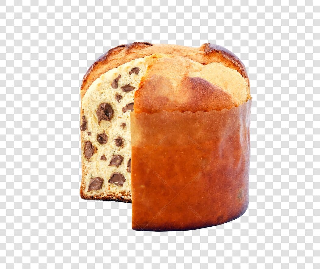 Doce Natalino Panettone de Chocolate com Fatia Cortada PNG com fundo transparente