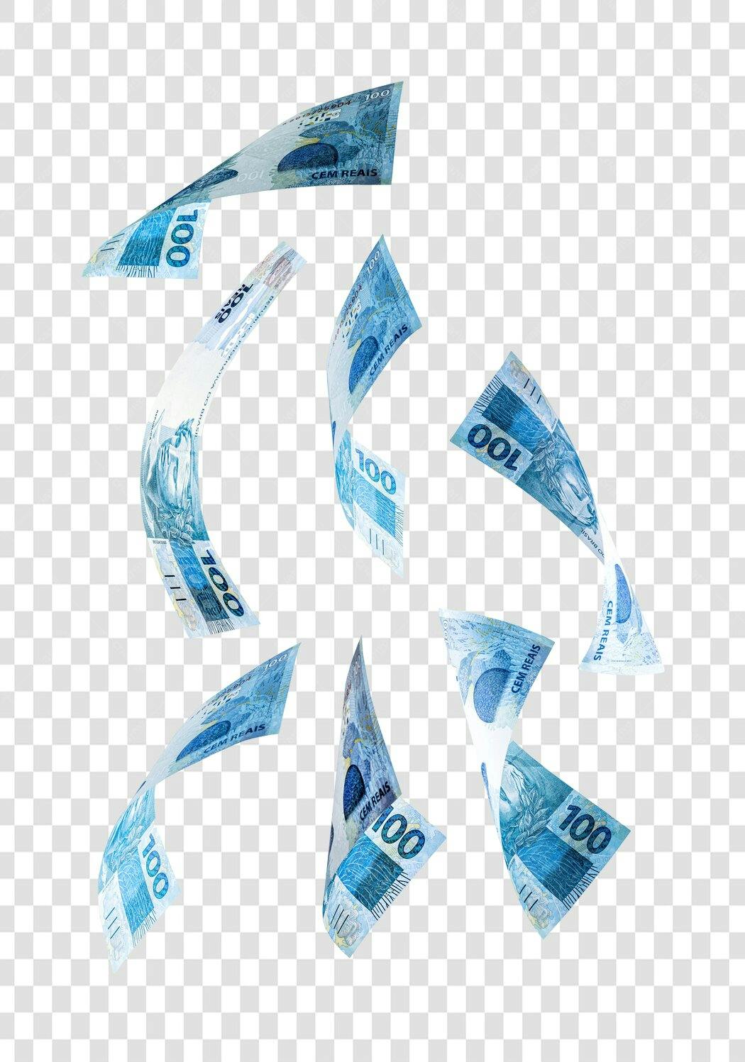 Efeito Dinheiro Caindo Notas 100 Reais Brasileiros PNG com fundo transparente