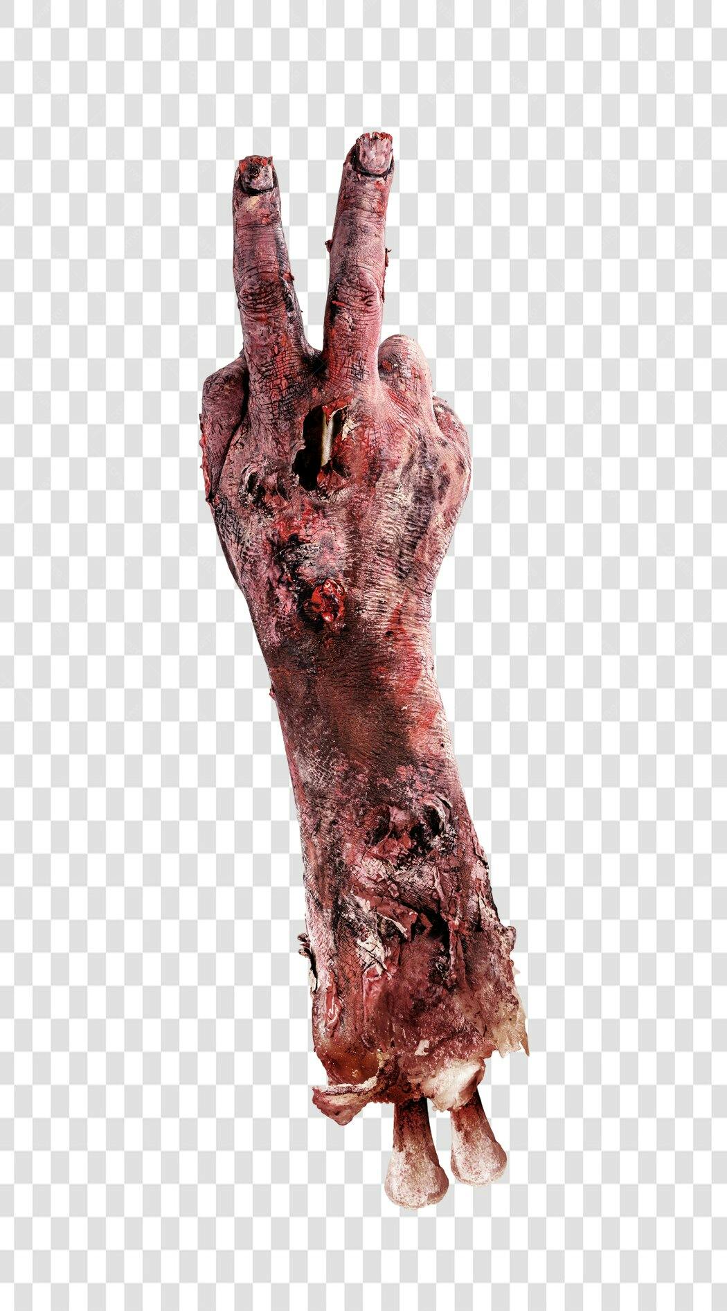 Ilustração Mão Zumbi Apodrecida Sinal Paz Halloween PNG com fundo transparente