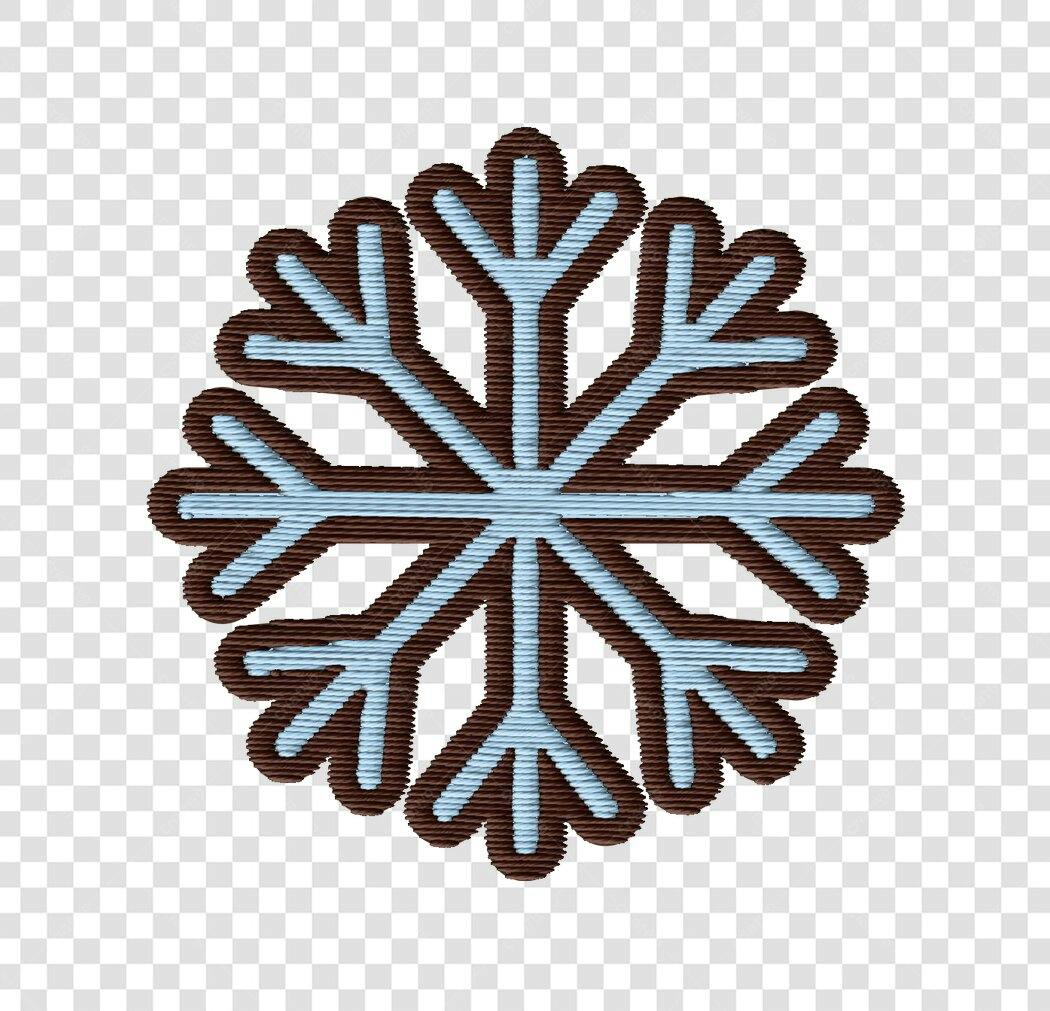 Ícone floco de neve bordado marrom e azul inverno PNG com fundo transparente