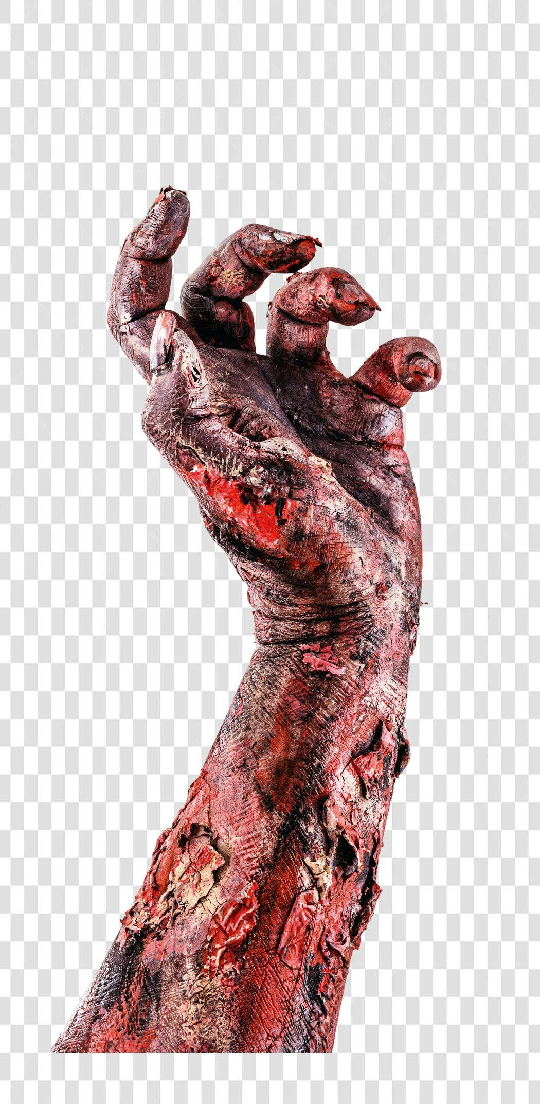 Ilustração Mão de Zumbi para Halloween Vermelho e Marrom PNG com fundo transparente