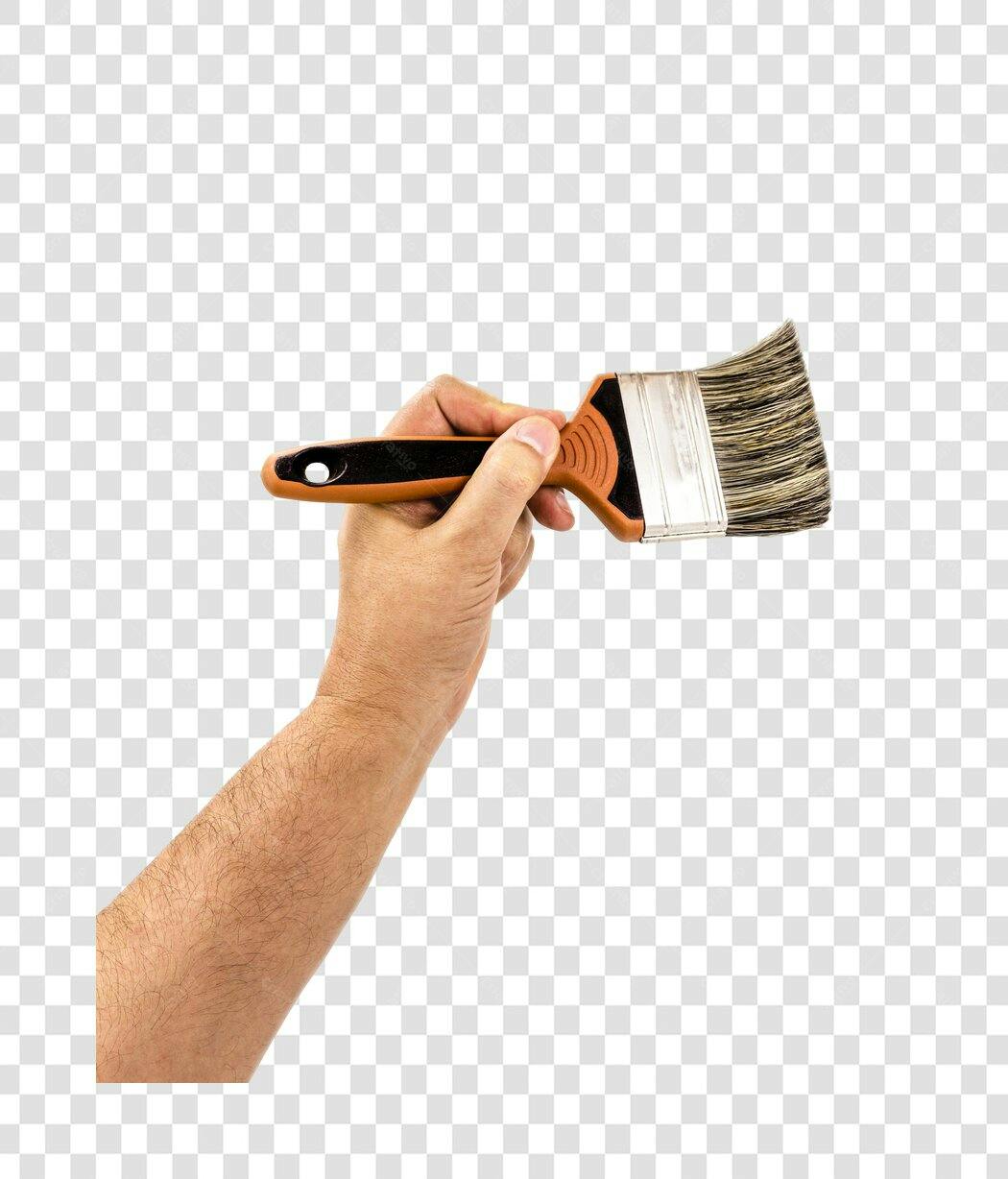 Pincel de pintura segurado por mão masculina PNG com fundo transparente