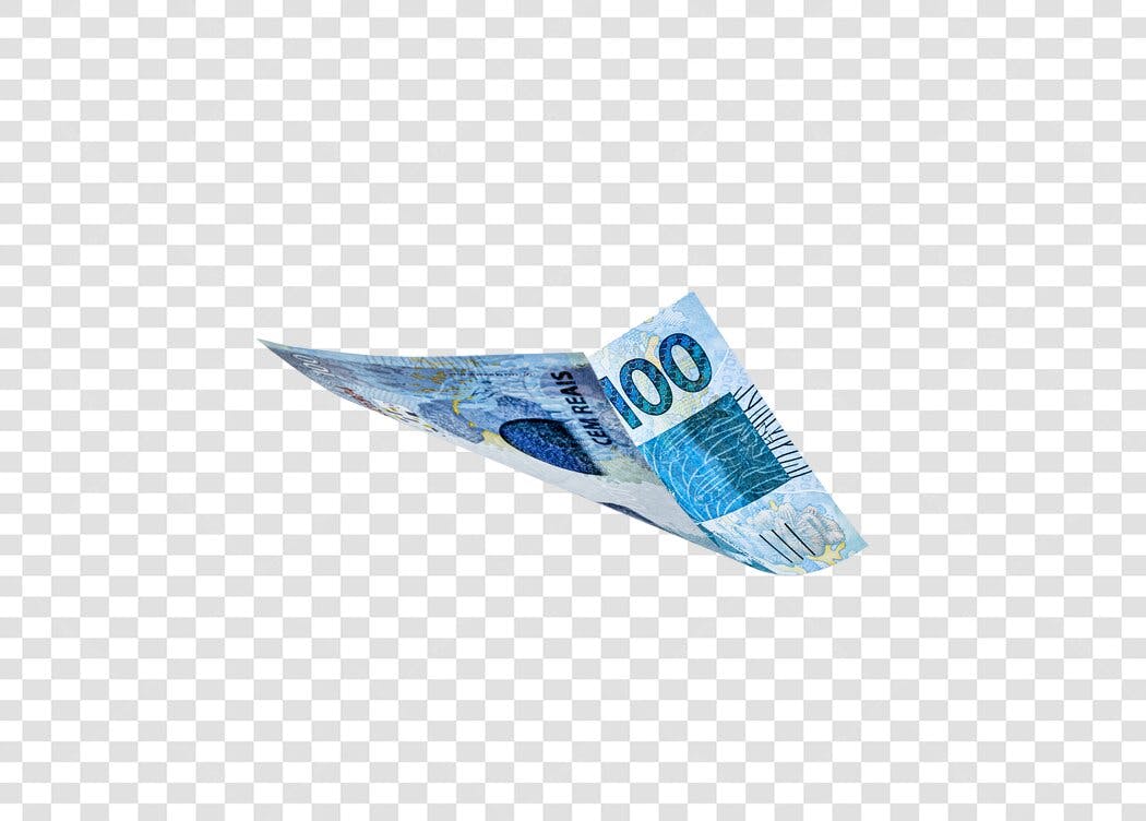 Elemento Gráfico Nota de 100 Reais Brasileira Azul Flutuando PNG com fundo transparente