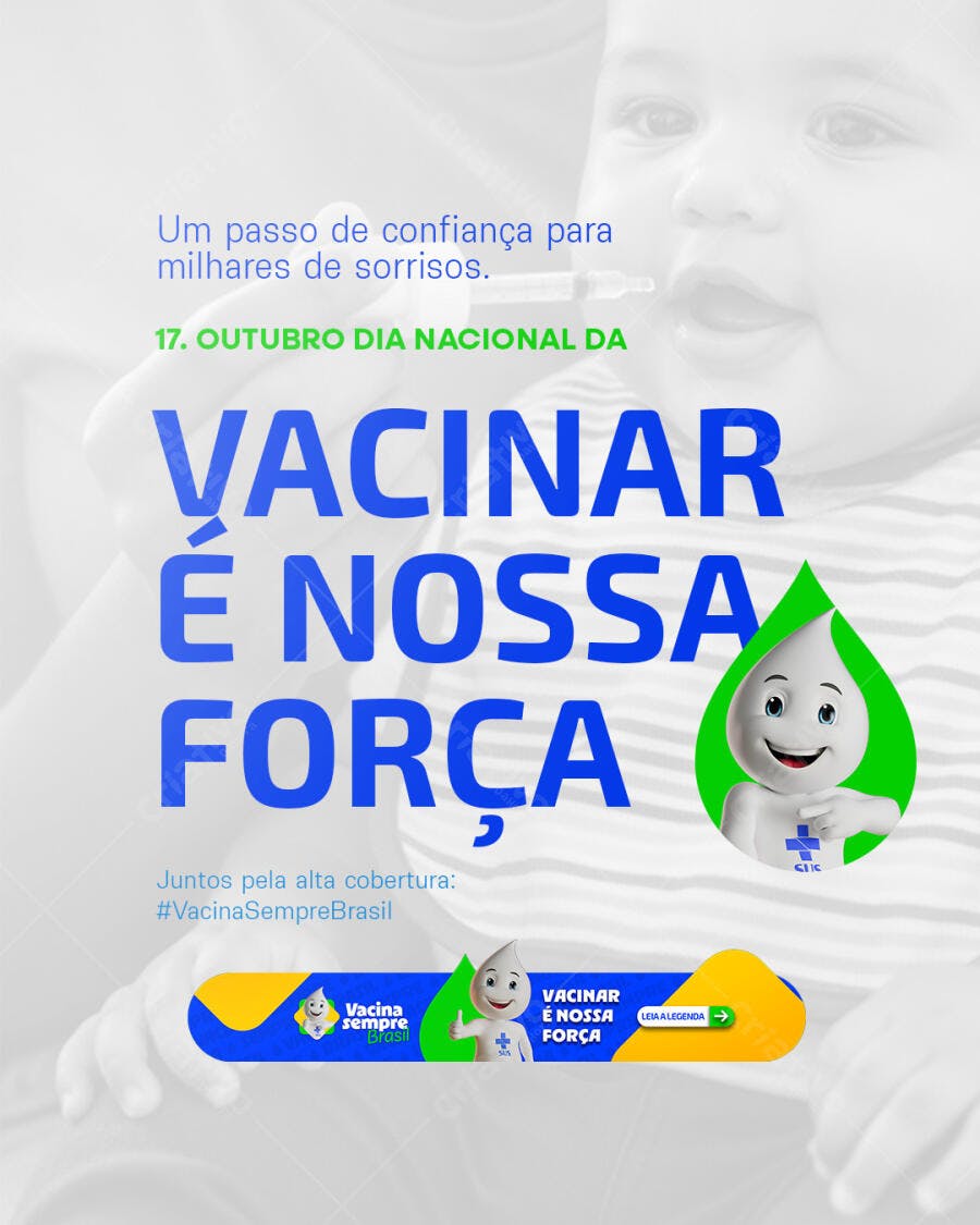Flyer de Campanha para Dia Nacional da Vacinação VACINAR É NOSSA FORÇA PSD Editável