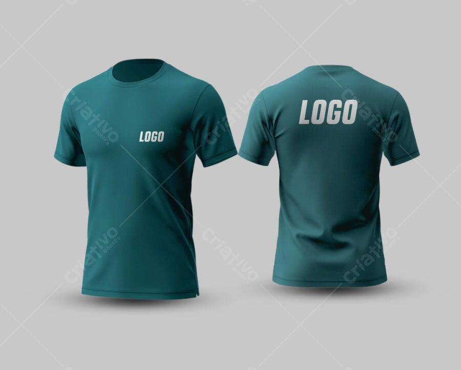 Mockup Camiseta Gola Redonda Verde Azulado para Branding PSD Editável