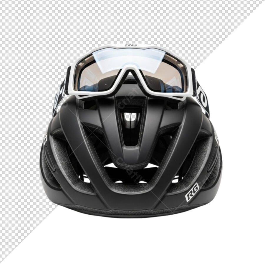 Mockup de Capacete para Ciclismo Preto Fosco e Óculos Branco RG PSD Editável