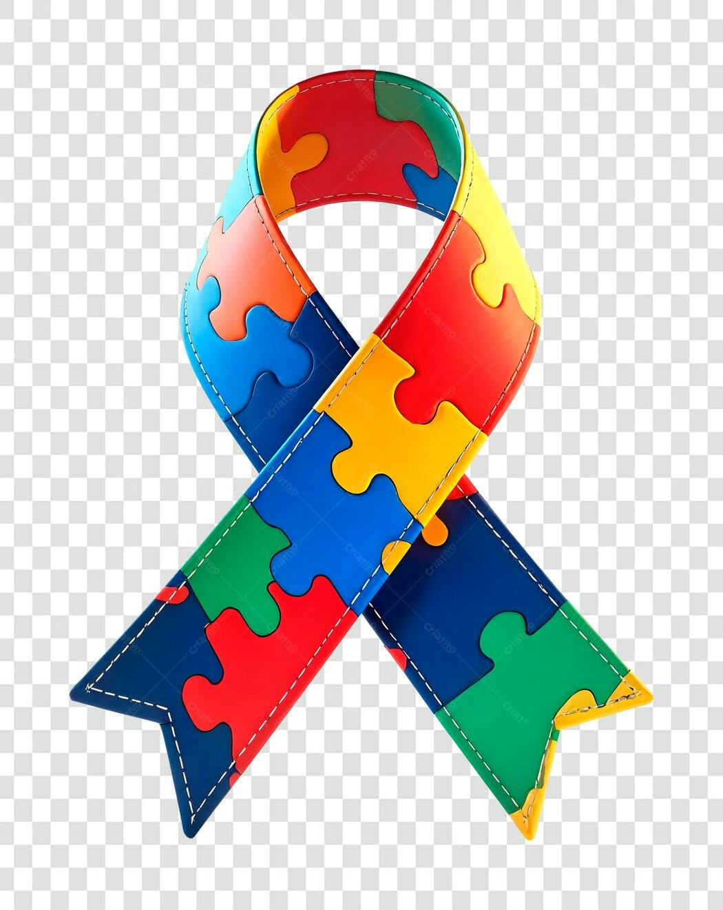Laço de Conscientização Autismo em 3D Colorido PNG com fundo transparente
