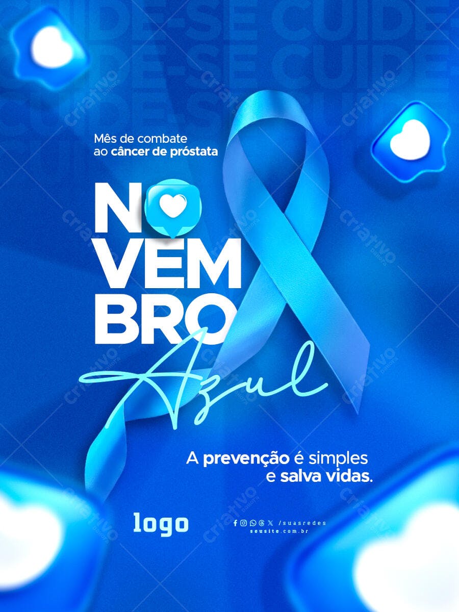 Flyer Conscientização Novembro Azul Câncer Próstata PSD Editável