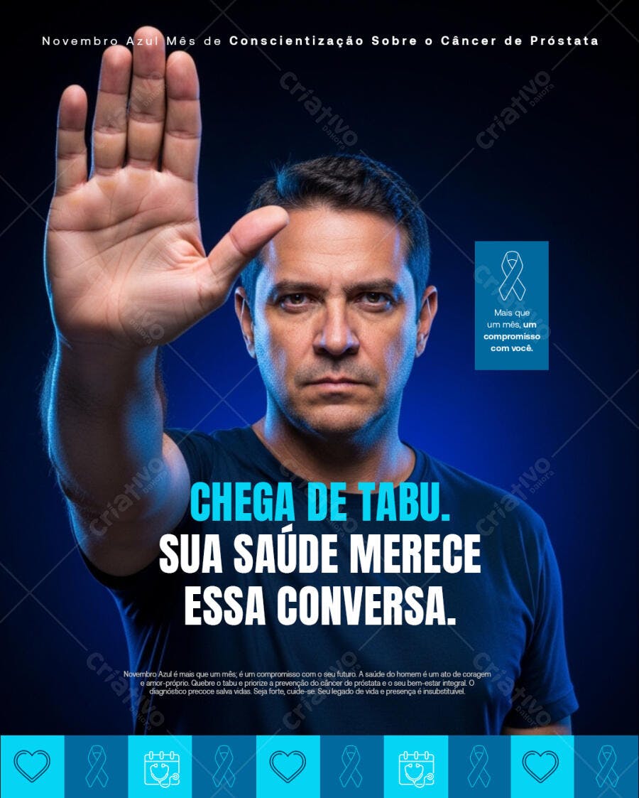 Flyer Novembro Azul Chega de Tabu Câncer Próstata PSD Editável