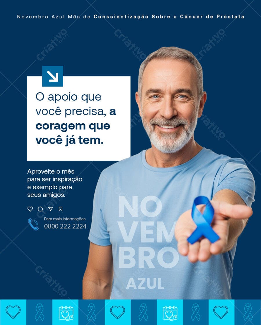 Flyer Novembro Azul Conscientização Câncer de Próstata PSD Editável