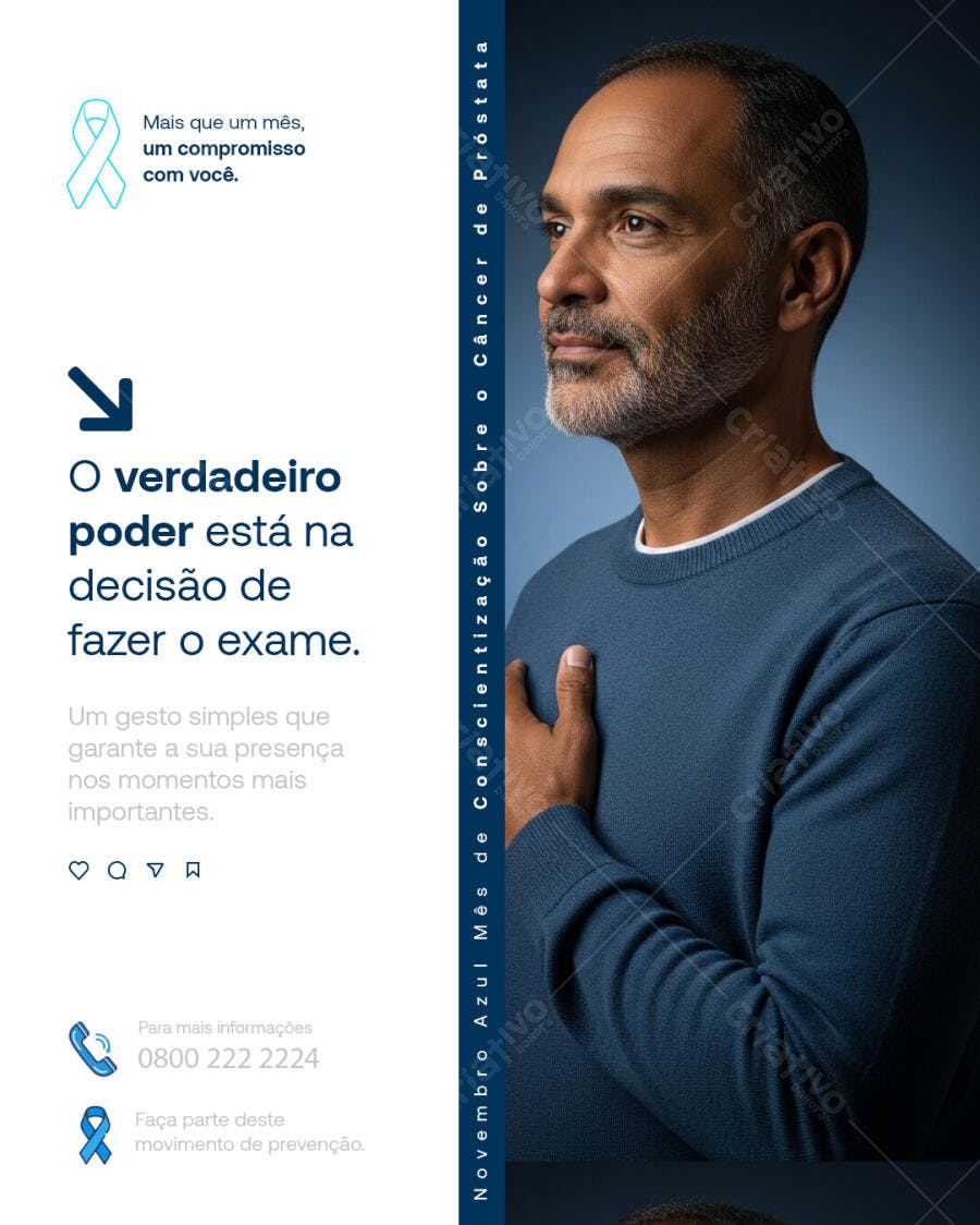 Post para Redes Sociais Novembro Azul Conscientização Câncer de Próstata PSD Editável