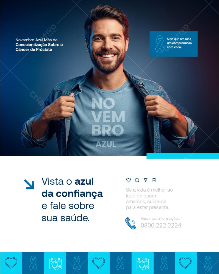 Flyer Novembro Azul Câncer de Próstata Masculino PSD Editável
