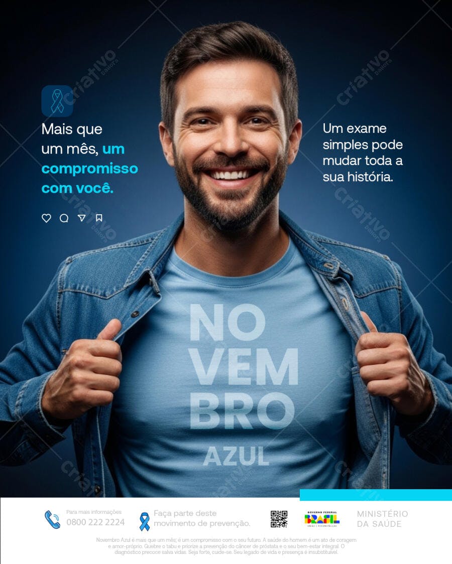 Flyer Novembro Azul Homem Sorrindo Prevenção PSD Editável