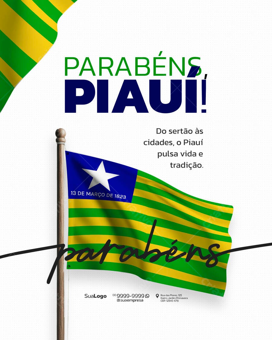 Flyer para Celebração Piauí 13 de Março Bandeira PSD Editável