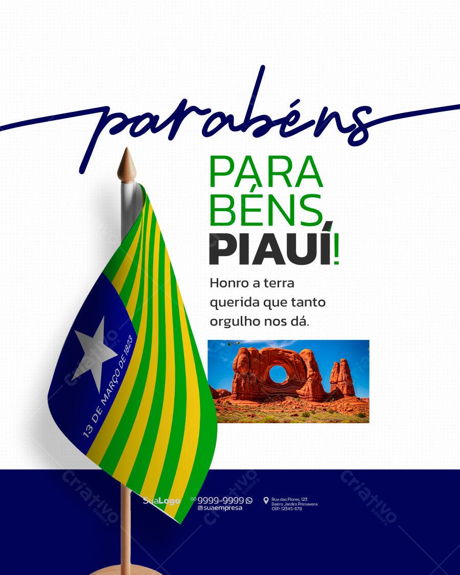 Flyer Comemorativo Piauí com Bandeira e Paisagem PSD Editável