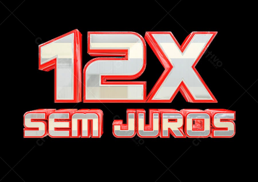 Texto 3D Cromado Vermelho para Anúncio 12x Sem Juros PSD Editável
