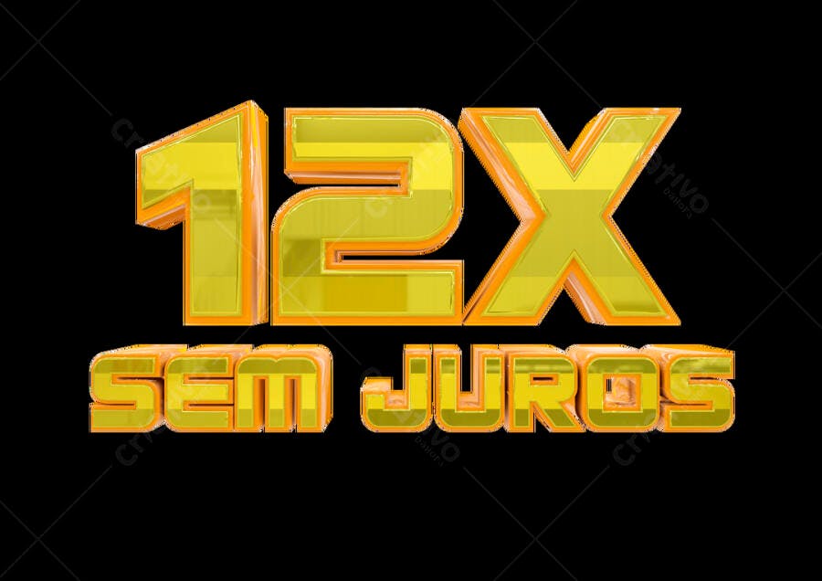 Gráfico 3D Dourado para Oferta de 12X Sem Juros Psd Editável