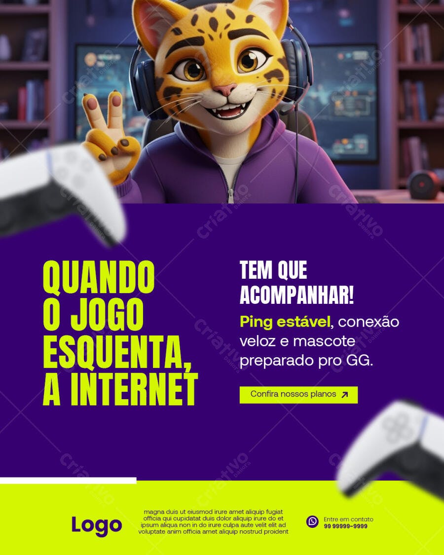 Flyer para Promoção Internet Gamer Mascote Gato PSD Editável