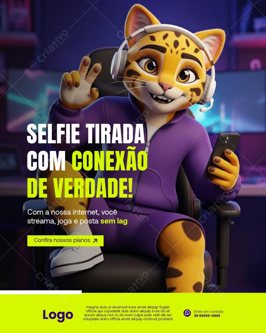 Flyer de Provedor de Internet com Gato Gamer PSD Editável