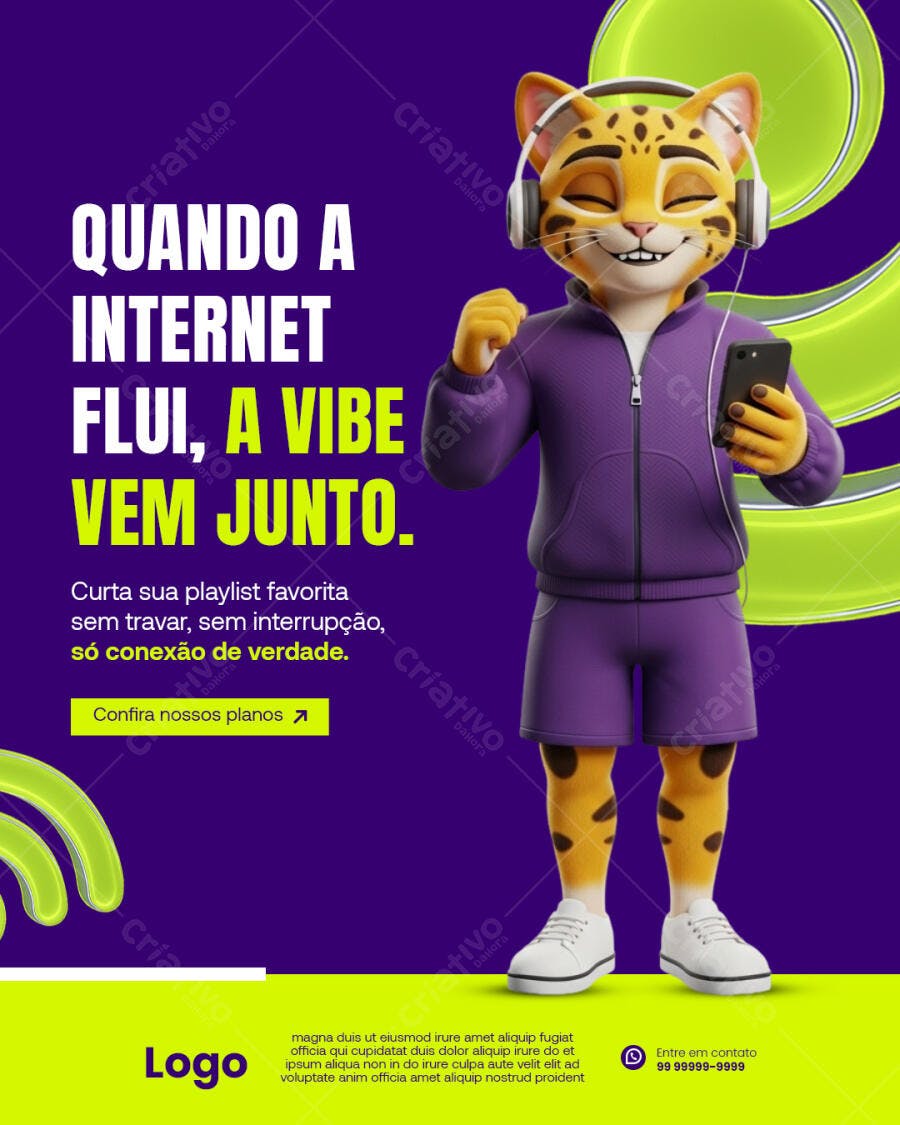 Flyer Post Internet Jaguar Roxo Fones Smartphone PSD Editável