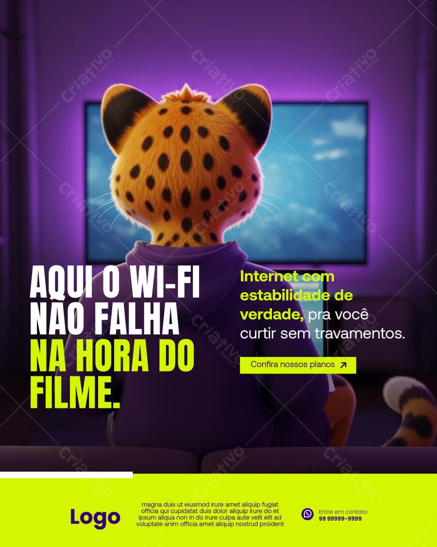 Flyer Internet Estável Noite de Filmes Cheetah Roxo PSD Editável