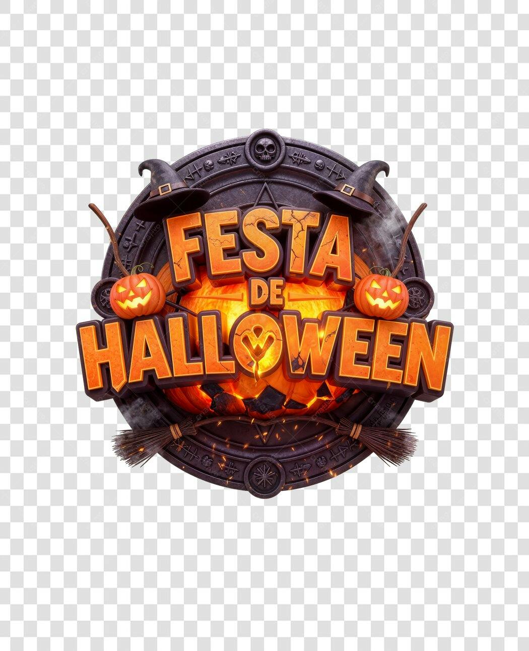 Título 3D Festa de Halloween 31 de Outubro Laranja e Preto PNG com fundo transparente