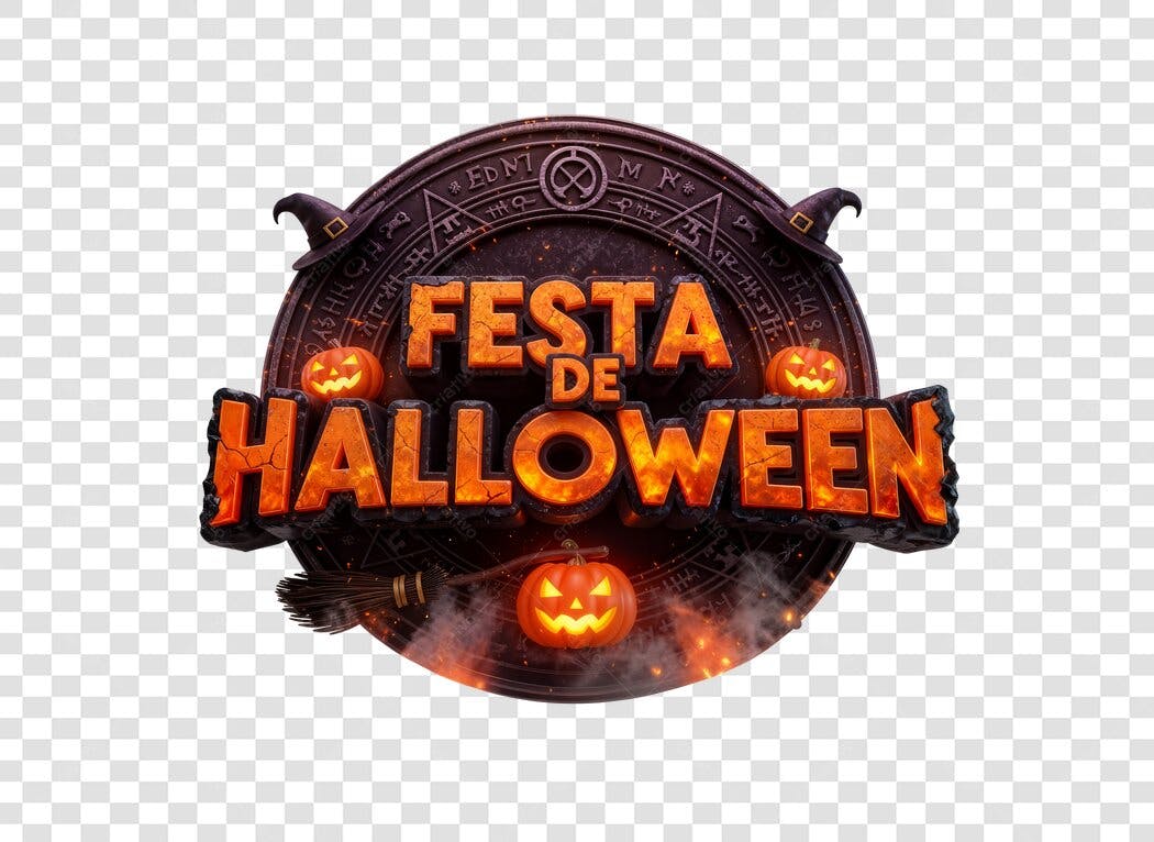 Letreiro 3D Festa de Halloween 31 de Outubro com Abóboras PNG com fundo transparente