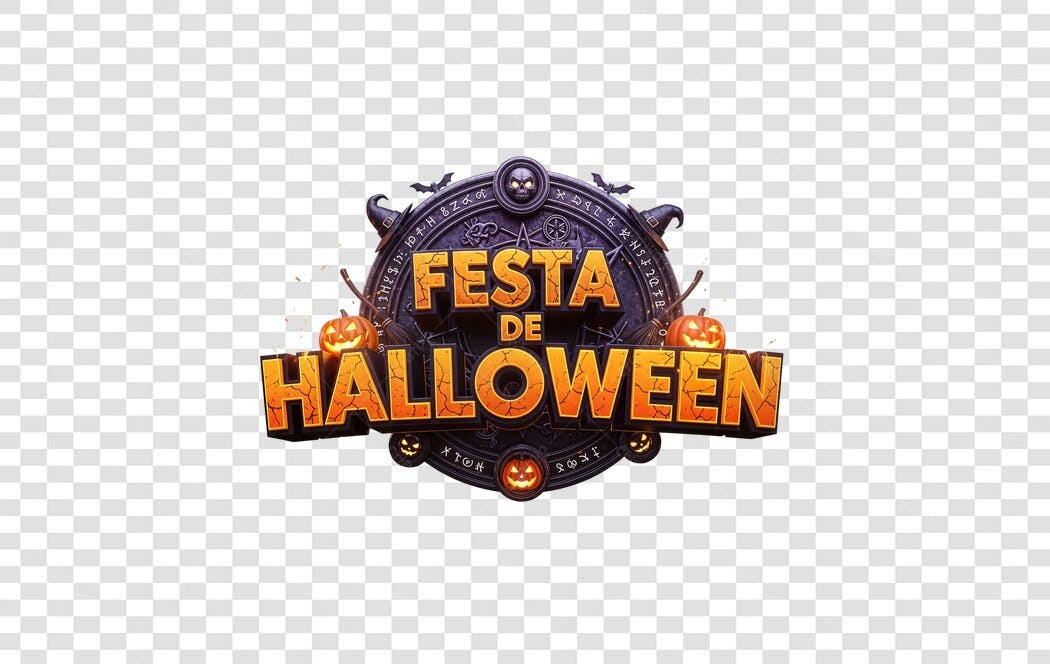 Título Gráfico Festa de Halloween com abóboras e morcegos PNG com fundo transparente